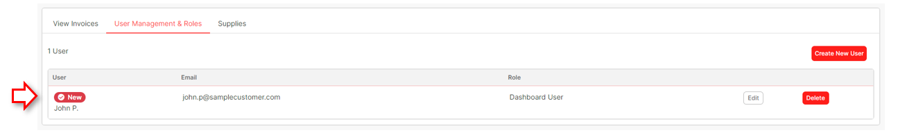 Newly created user appearing in the user list view