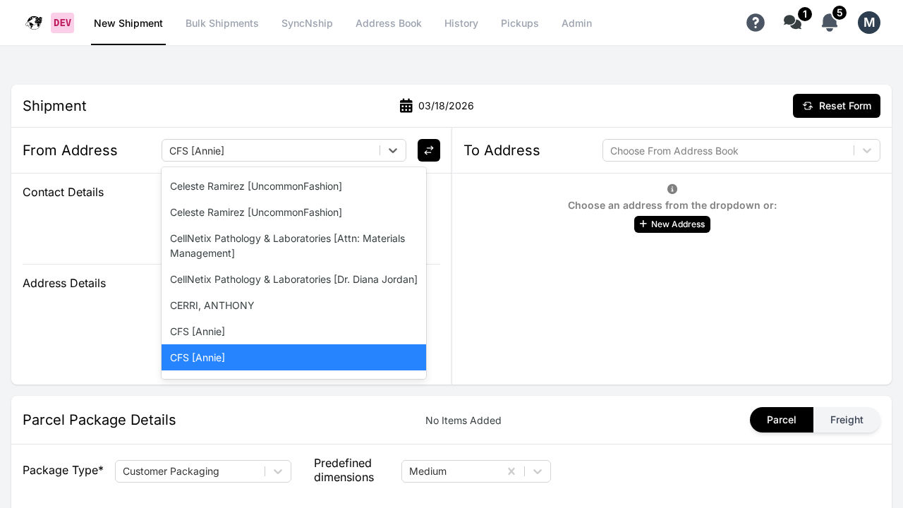 Priority Shippers Ship Page showing From Address dropdown with address options