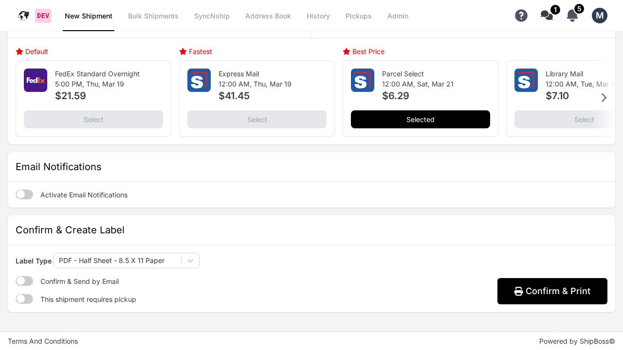 Priority Shippers Email Notifications section with Activate Email Notifications toggle