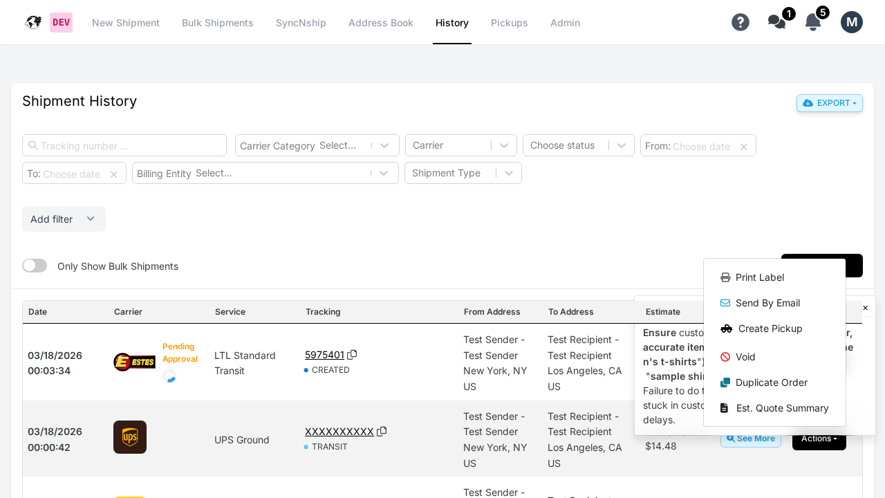Priority Shippers tracking popup showing travel history and delivery status updates