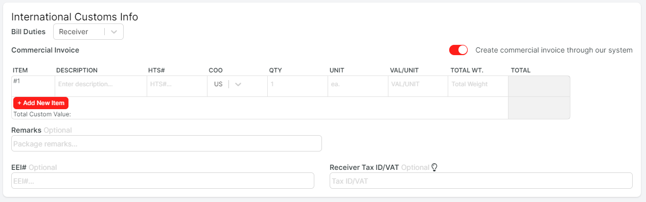 Commercial invoice form