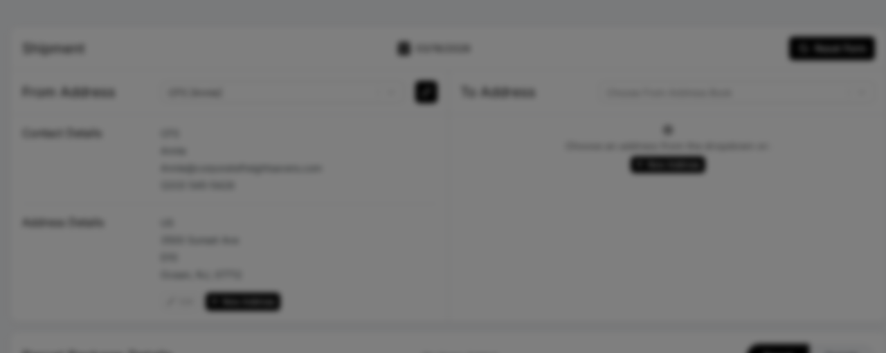 Priority Shippers Ship Page address section showing From and To Address fields